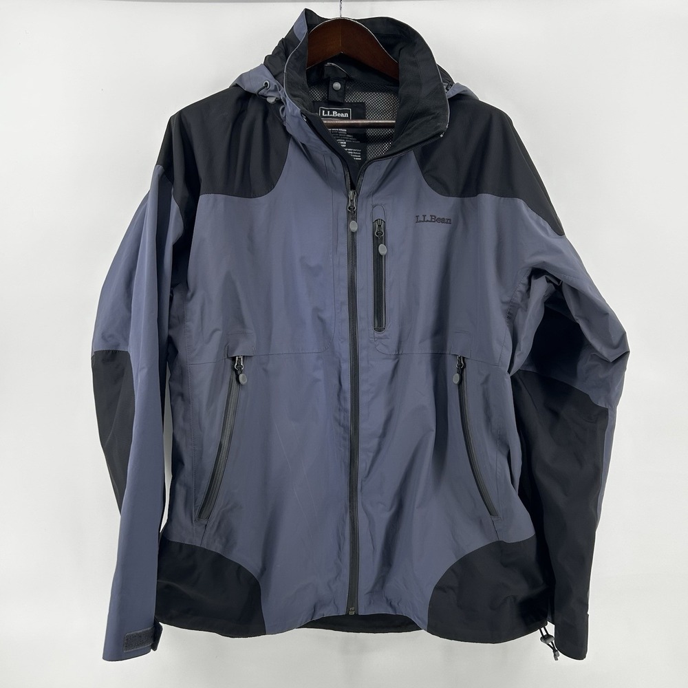 LL Bean Mountain 3-in-1 Jacket Mens L Blue Black Hooded Rain Shell Hiking Trail